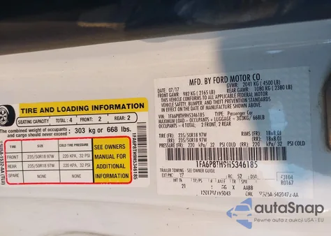 2017 Ford Mustang Ecoboost z USA, uszkodzony, nr VIN 1FA6P8TH9H5346185